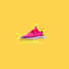 A pink running shoe on a yellow background